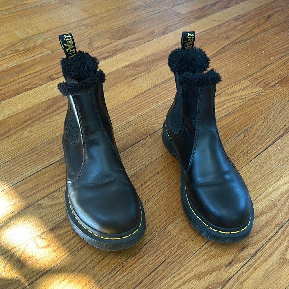 Dr. Martens Black Leather Chelsea Combat Boots with Yellow Stitching - Picture 4 of 6
